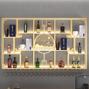 Bar Wine Cabinet Chinese Style Wall-Mounted Iron Wall-Mounted Wine Rack Storage Rack Wall-Mounted Restaurant Wine Display Rack