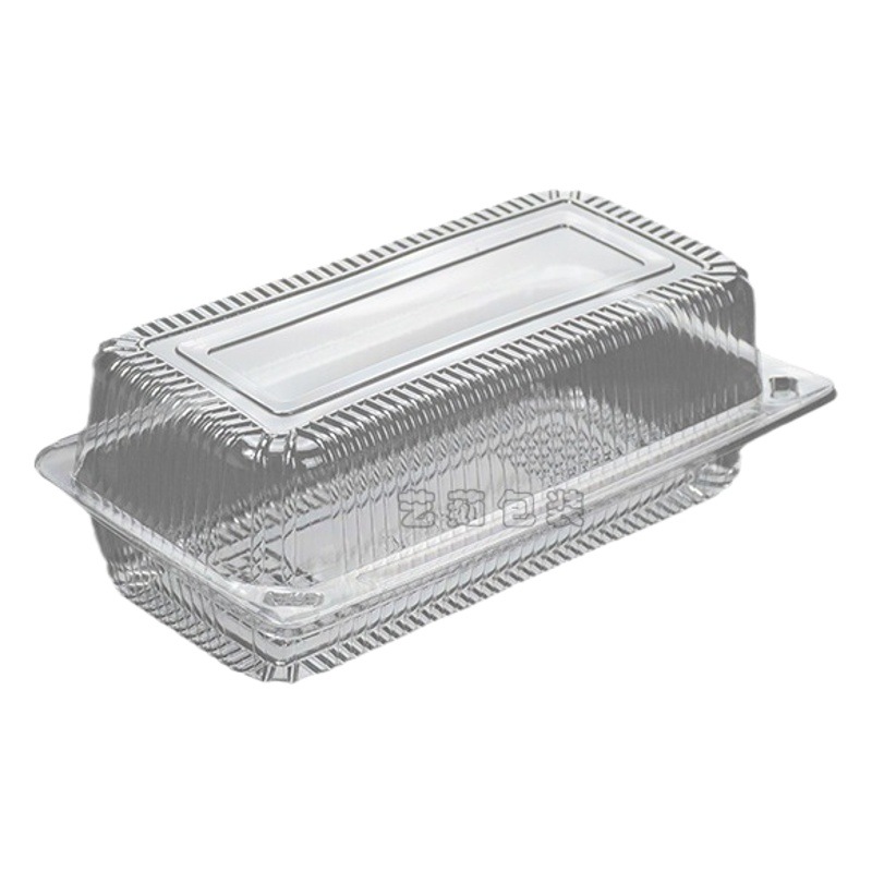 Caja de plástico desechable caja de pastelería transparente pastel melocotón hamburguesa ensalada caja rectangular rollo suizo caja de subenvasado