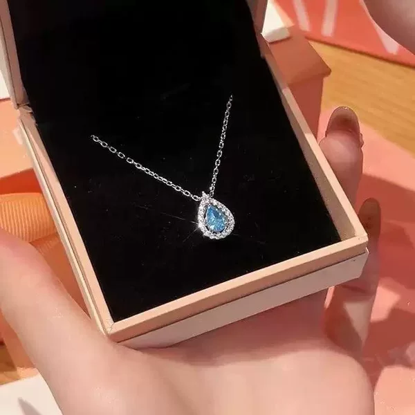 Titanium steel blue tear necklace bracelet, water drop sparkling niche minimalist light luxury collarbone chain, gift for best friends, factory wholesale