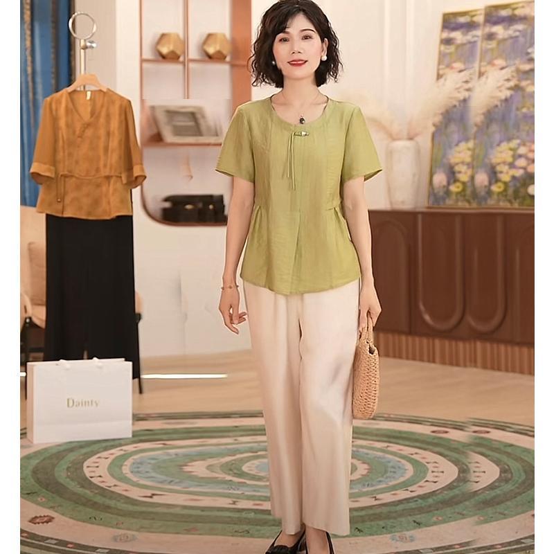 Mother's Day Young Mother's Summer Short-sleeved Small Shirt Fashionable suit Middle-aged and Elderly Women's Summer Thin T-shirt Top
