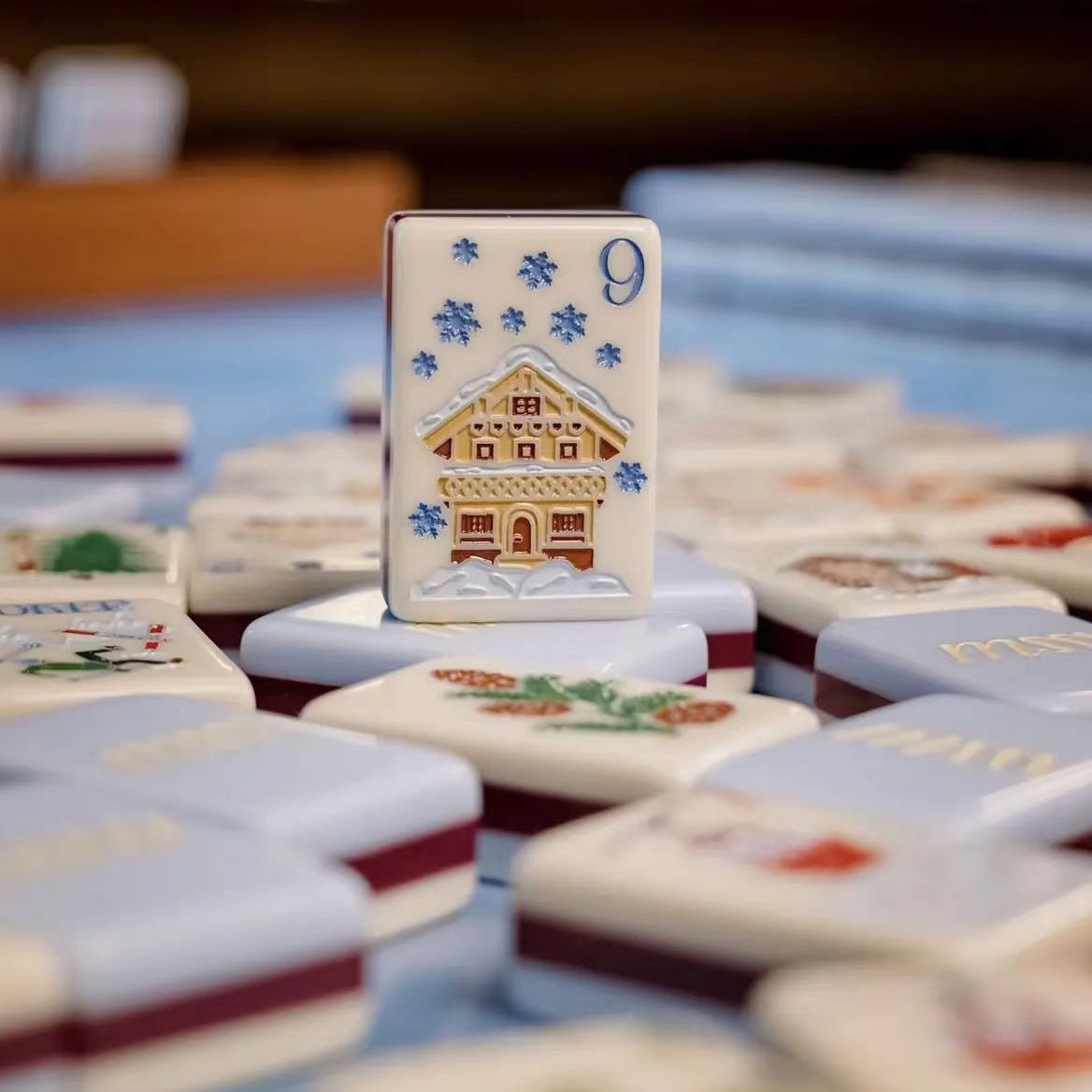 Winter Skiing Forest Cabin Acrylic American Mahjong Tiles American Mahjong Set