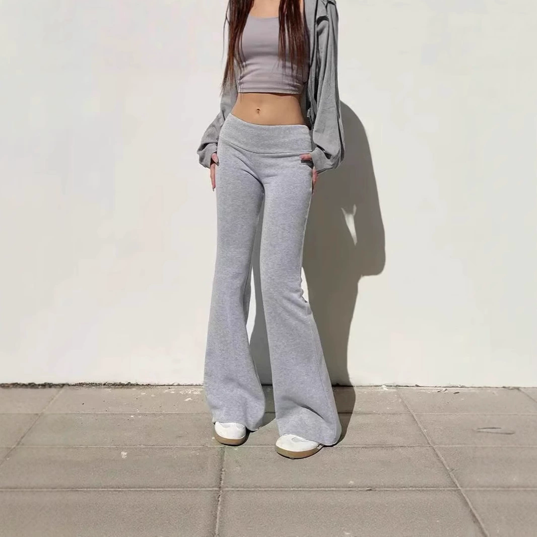 Женские расклёшенные брюки, европейский стиль, slim fit, повседневные, серые/чёрные, S–2XL