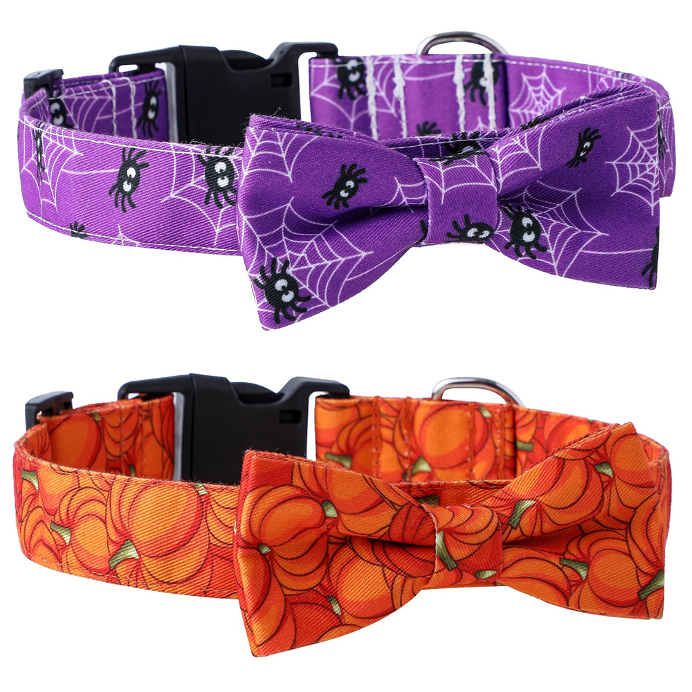 Transfronterizo nuevo Amazon Halloween pet collar arco perro desmontable araña inglesa calabaza anillo perro