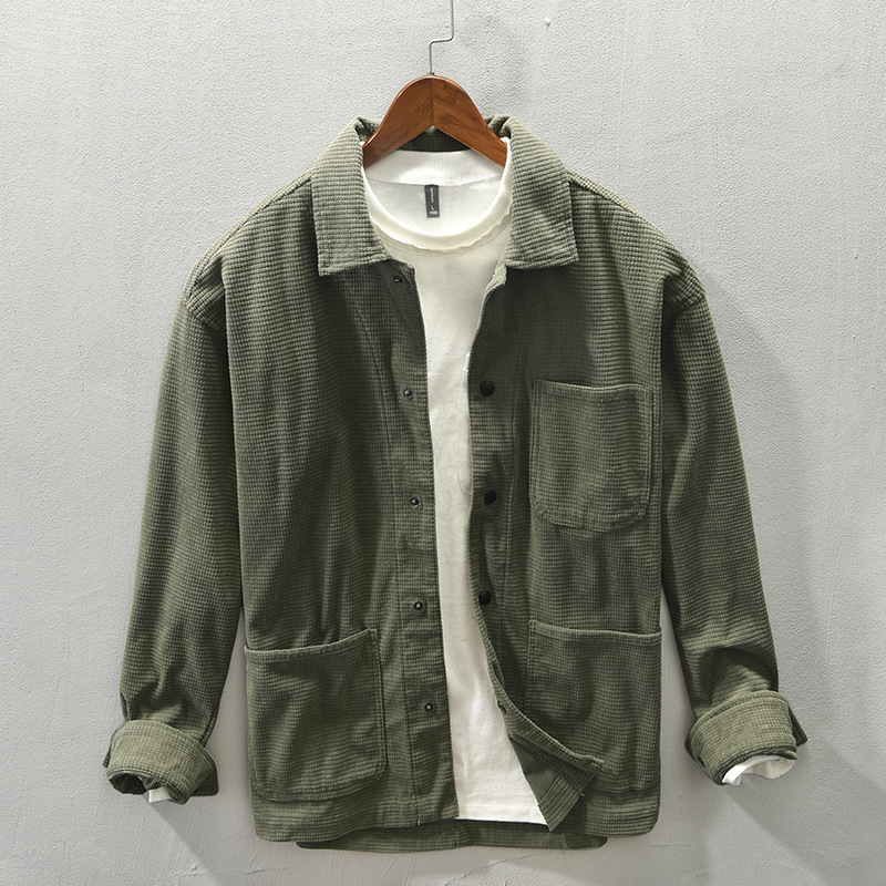 Z164 otoño e invierno nuevo retro japonés de manga larga casual solapa camisa abrigo entrega de una sola pieza