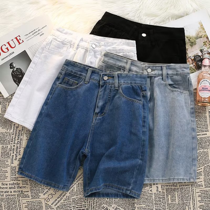 Denim Shorts Men's Summer New Japanese Style Loose Straight Simple Five-point Pants Fashionable Brand Washed Vintage Casual Pants