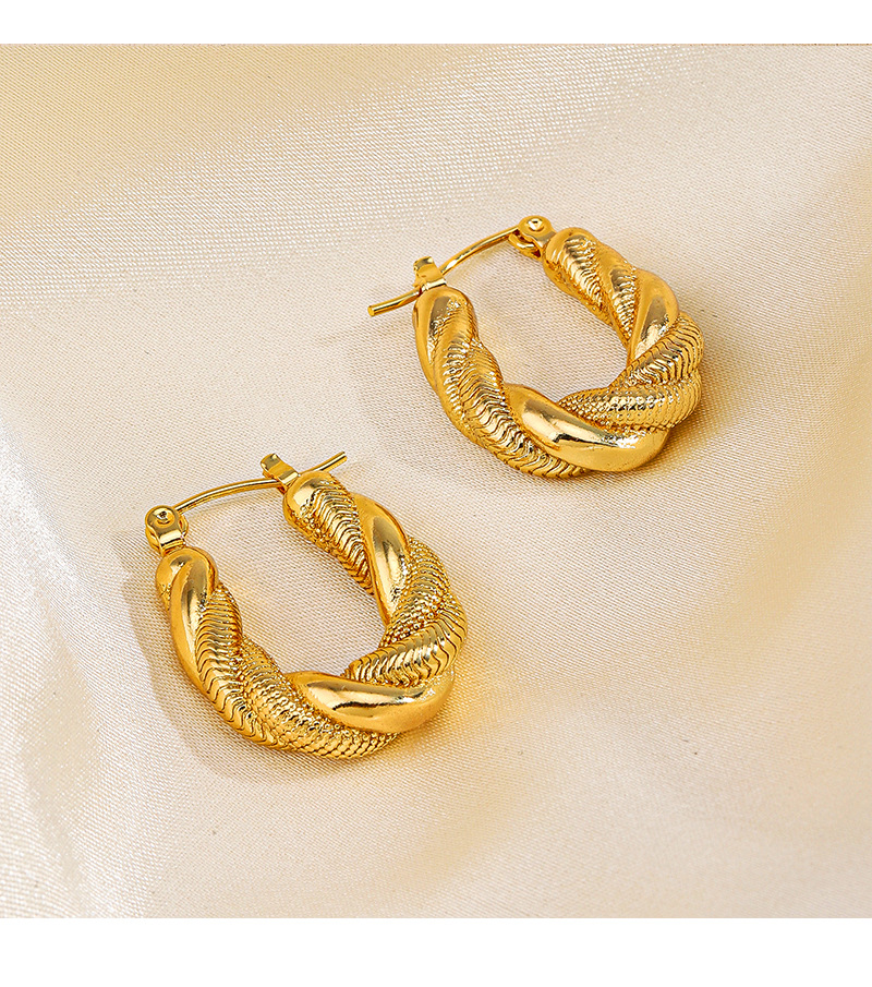 1 Pair Retro Ethnic Style Twist Plating 304 Stainless Steel 18K Gold Plated Earrings display picture 3