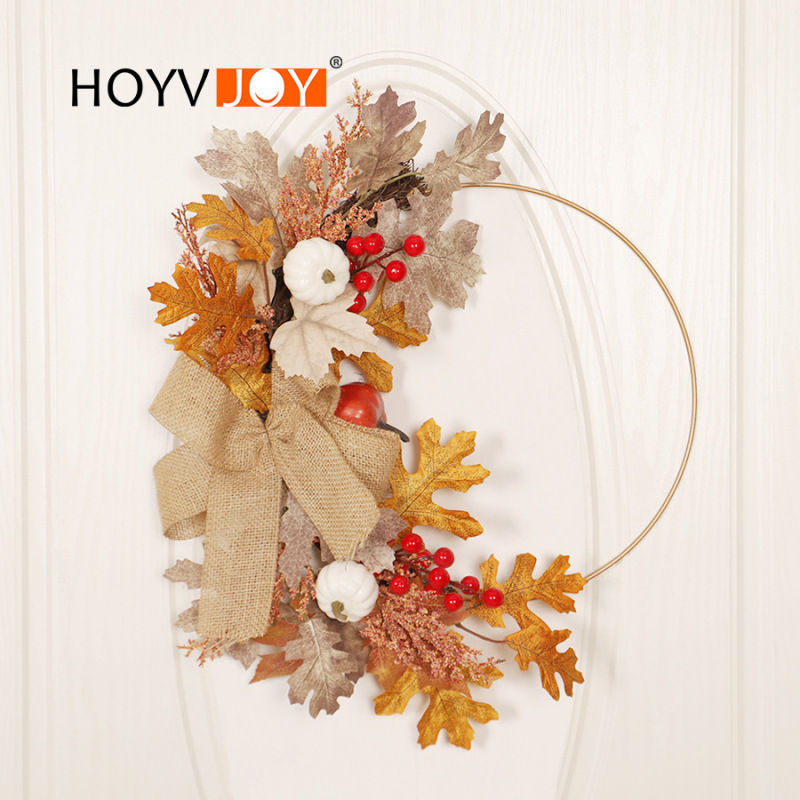 2026 Amazon Autumn Harvest Festival Wreath Simulated Pumpkin Foam Fruit String Halloween Hoop Decoration Wall Hanging