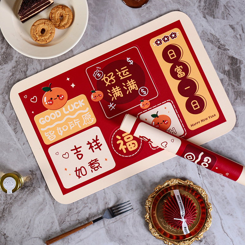 Rojo festivo impermeable placemat Año Nuevo banquete de boda desechable occidental placemat lindo aislado mesa de café escritorio anti-scald mat
