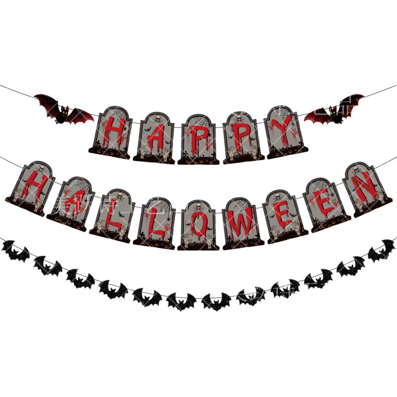 Amazon decoración de fiesta de Halloween tira banderas fantasmas festival de banderas de fondo decoración de barra tira lápides tira flores