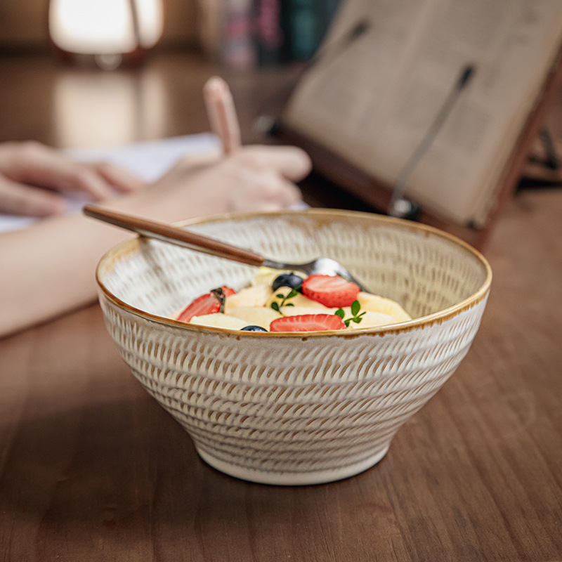 Justo hermoso relieve de 7 pulgadas Ramen tazón retro alto tazón de exportación transfronteriza tazón de cerámica tazón de fideos