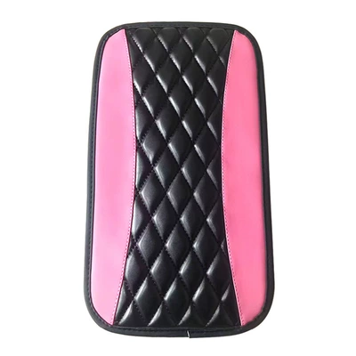 Armrest box pad, Cross-Border Manufacturer Carbon Fiber Car - pink-and-black-rhombus