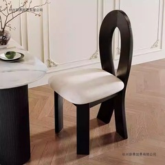 法式复古实木餐椅家用设计师餐桌椅子靠背椅侘寂中古风钥匙人鱼椅