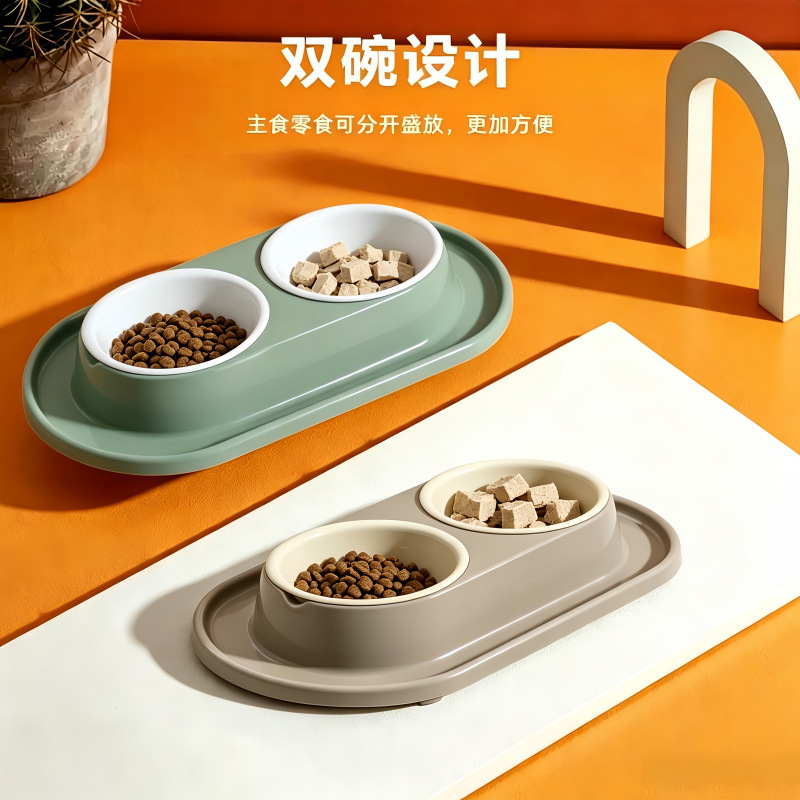 Cross-border cat bowl, plastic double bowl for cats, pet food and water dispenser, elevated pet bowl, dog pet supplies Cross-border cat bowl, plastic double bowl for cats, pet food and water dispenser, elevated pet bowl, dog pet supplies