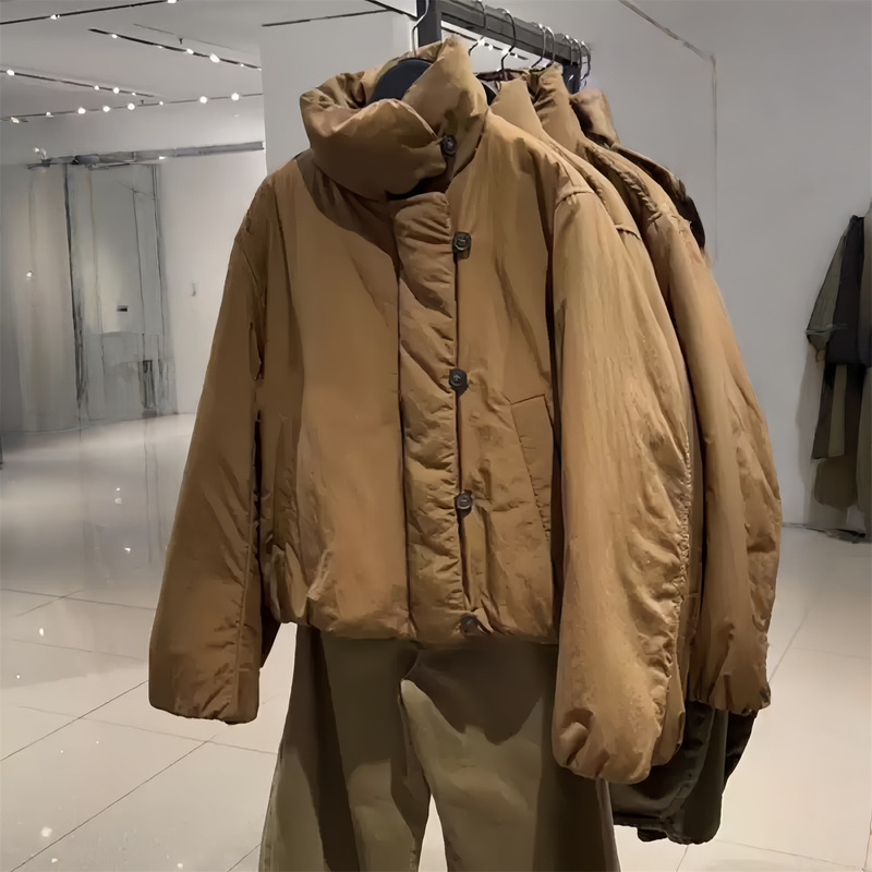 Women's Winter New Casual Fashion Front Button Closure High Collar Long Sleeve Cotton Jacket 4369255