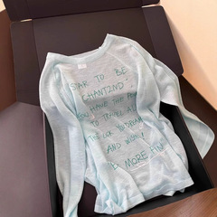 2025 新韓国アイスシルク長袖 Tシャツ女性の夏薄い日焼け止めブラウスルーズ微薄型レイジースタイルトップ