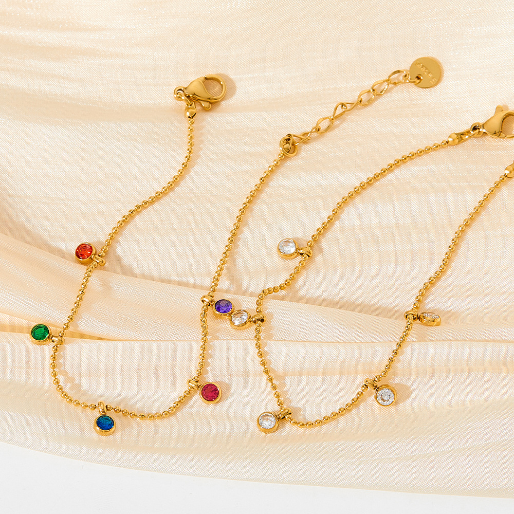 Simple Style Round Stainless Steel Plating Inlay Zircon Womenu0027S Anklet 1 Piece