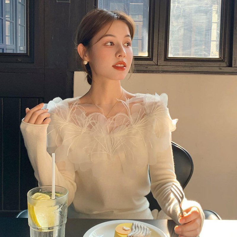 【7604人コレクション】フランスの立体花の長袖がシックで、早秋の新型デザインのtシャツが現れます。|undefined