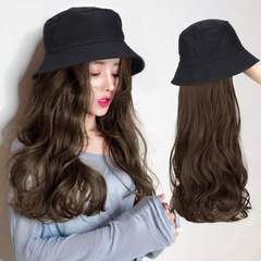 Women's Fashionable Long Straight Hair Fisherman Hat with Detachable Wig—Long Curly & Big Wave Style, Internet-Famous Design