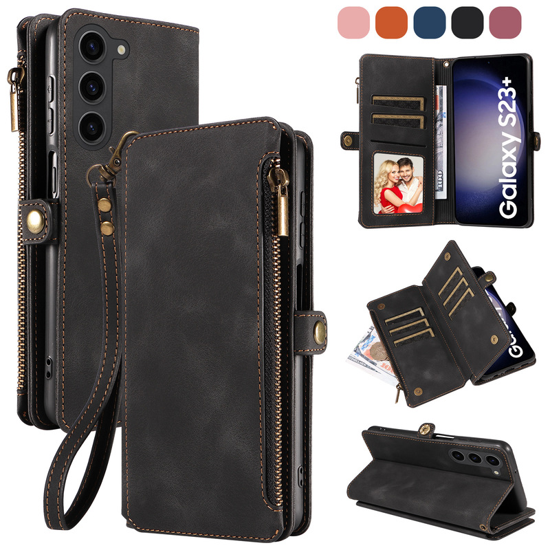Suitable for S26Ultra Zipper Leather Case, S25Fe Mobile Phone Case, S24Plus Wallet, S23 Flip Business Protective Case