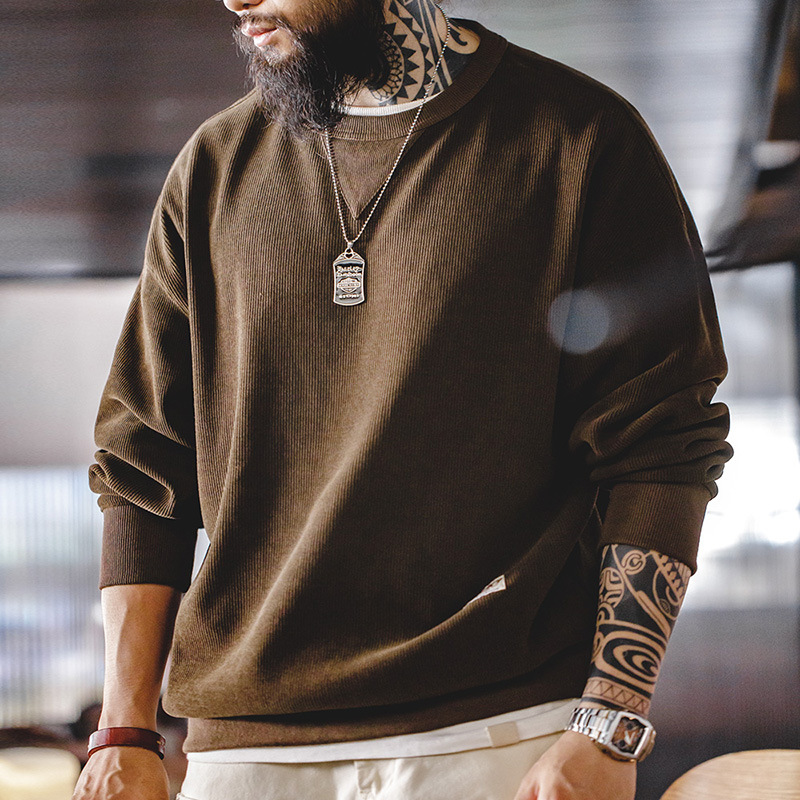 Madden Tooling American Style Retro Heavy-weight Chenille Sweatshirt Round Neck Basic Anti-wrinkle Base Long-sleeved T-shirt Men's Autumn