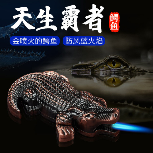 Crocodile shape inflatable lighter gas new unique creative personality windproof straight blue flame metal funny ornaments