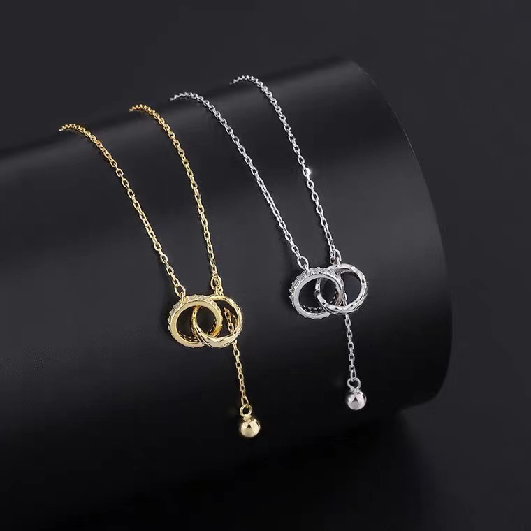 New live hot selling tassel double ring pendant titanium steel necklace female no fading niche simple design clavicle chain_voghion.com