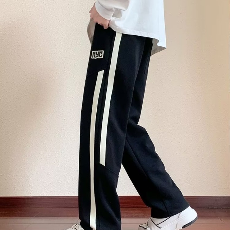 American striped pants men\'s spring and autumn fashion brand High Street retro spring and autumn sports pants straight loose casual pants for boys
