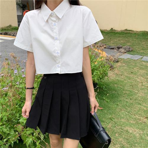 Summer Girl's Short-Sleeved White Shirt—Design-Driven, Niche, Korean-Style Short Top for Female Students