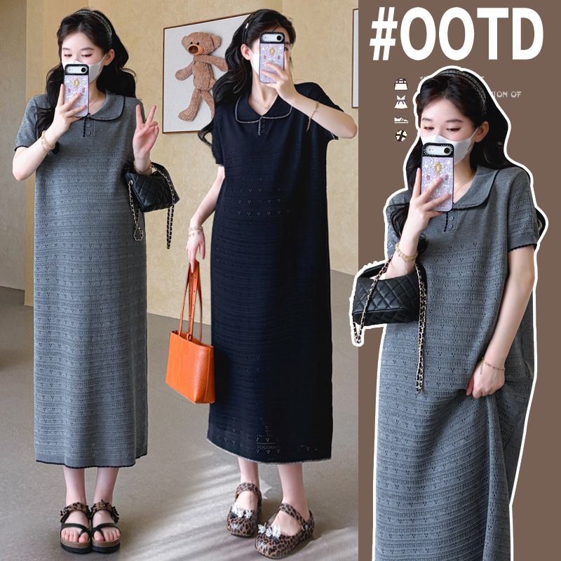 High-End Korean-Style Maternity Wear, New Summer Style, Beautiful Knitted Dress, Long Dress for Pregnant Mothers in French Style High-End Korean-Style Maternity Wear, New Summer Style, Beautiful Knitted Dress, Long Dress for Pregnant Mothers in French Style