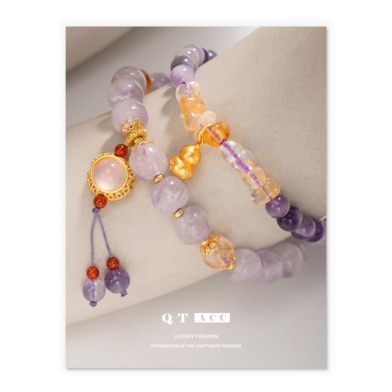Pulseras de cuentas naturales, lujo ligero de alto nivel de arena, ágata, pulseras de amatista de estilo chino para mujeres
