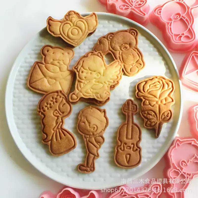 情人节饼干模具3d立体 丘比特婚礼糖霜曲奇按压式家用烘焙塑料模