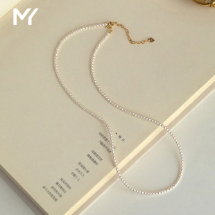 Ultra-Fine Shijia Pearl Necklace for Women, Strong Light, Round, Simple, Light Luxury, Retro Style, Light Luxury, Niche Women's Clavicle Chain
