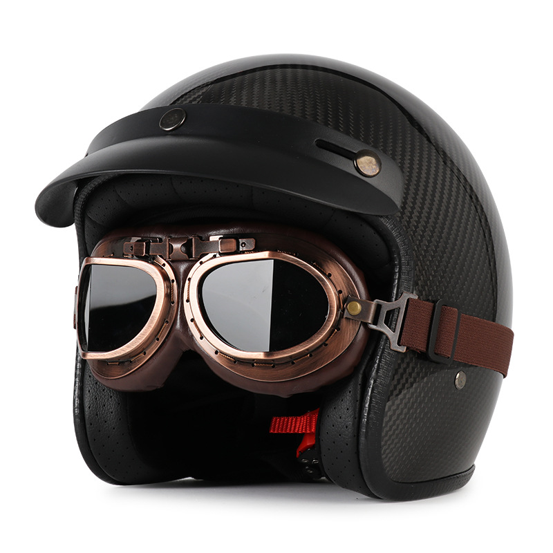 [En Existencia] Casco de Motocicleta Retro de Fibra de Carbono, Certificado 3C, Casco 3/4, Casco de Seguridad para Motocicleta, Apto para Todas las Estaciones