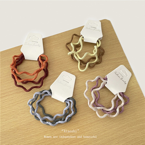 Pack of 4 simple basic hair ties, gradient two-color wavy hair rope, headband, girl's heart-tied hair rubber band hair accessories