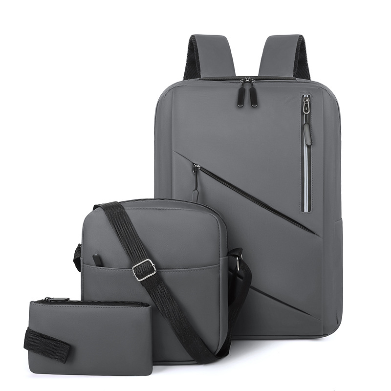 Wholesale leather film business commuter three-piece backpack men's large-capacity bag travel backpack fashion computer