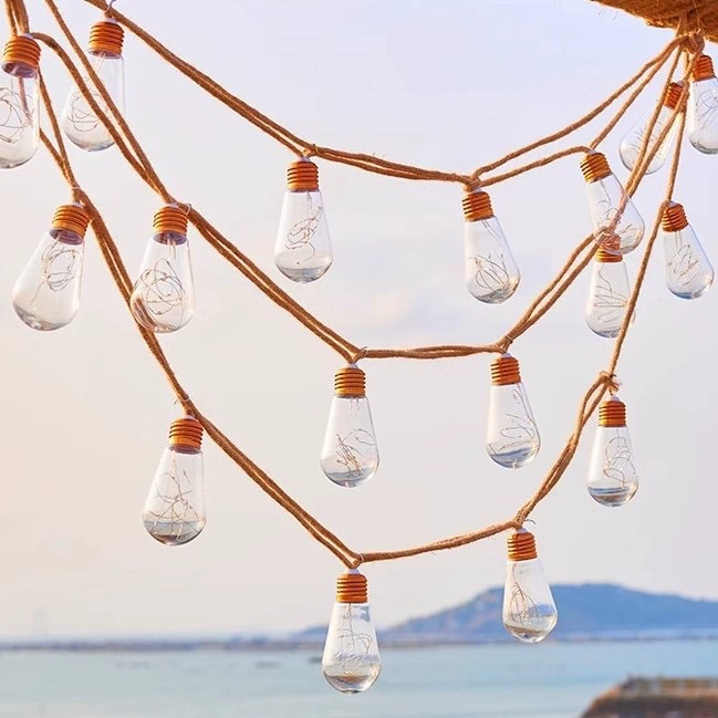 Outdoor hemp‑rope string lights, papaya warm‑white bulbs, 8 m, 16/20 bulbs, waterproof power options