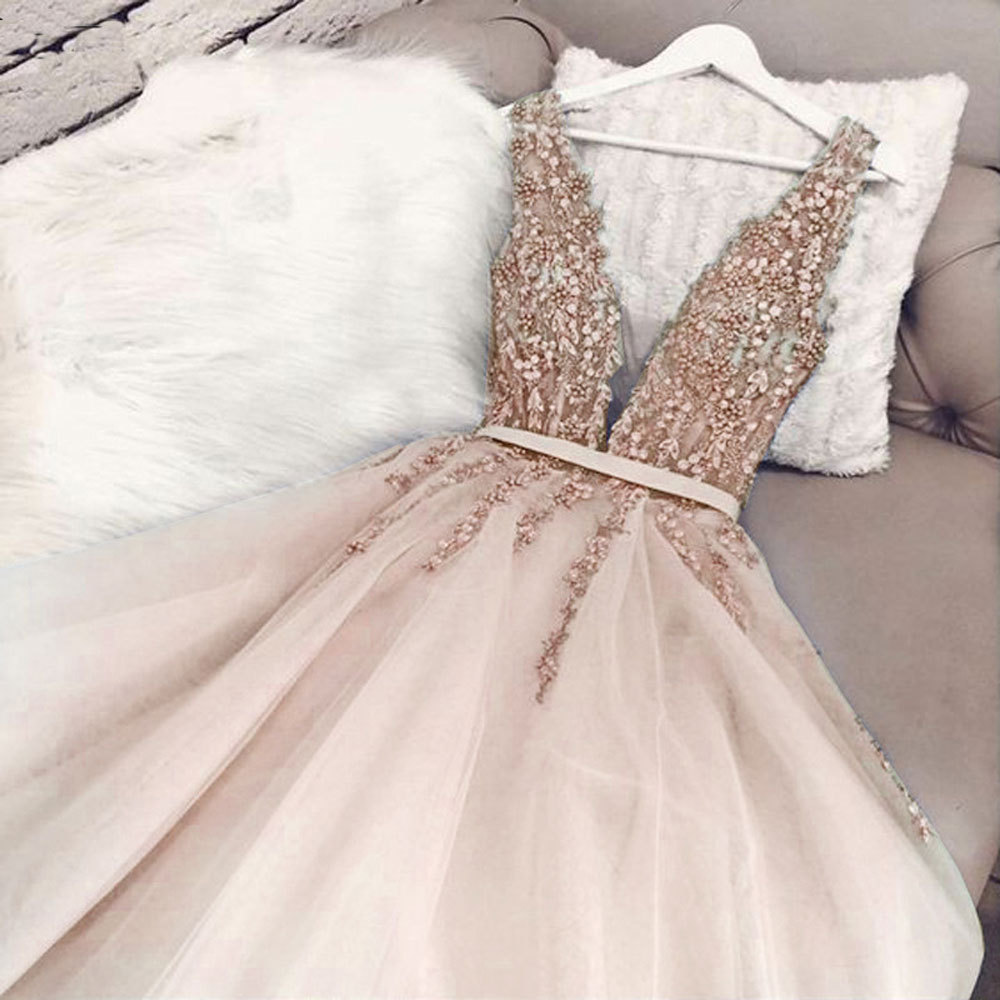 Comercio exterior europeo y americano Amazon AliExpress deseo nuevo profundo V pesado hecho a mano largo vestido de noche formal banquete