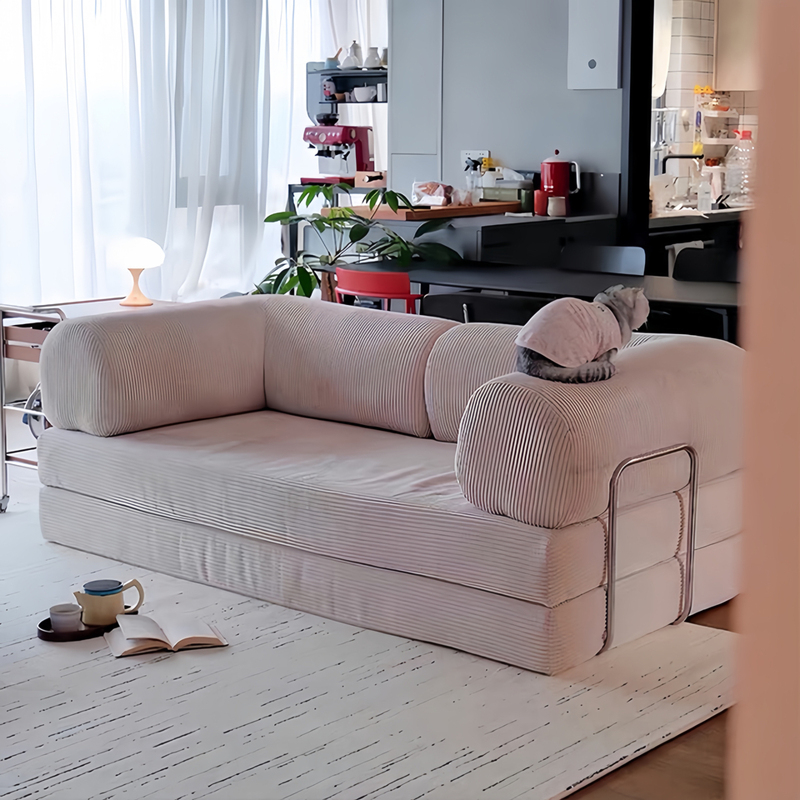 Foldable Retro Sofa Bed Simple Compression Sofa Combination Living Room Dual-Purpose Fabric Integrated Lazy Sofa