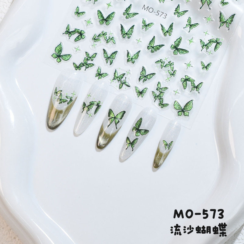 レトロブルー光る蝶ネイルアートステッカーエンボス加工クロスボーダーホットスタイル流砂緑蝶 diy ウェアラブルネイルステッカー|undefined