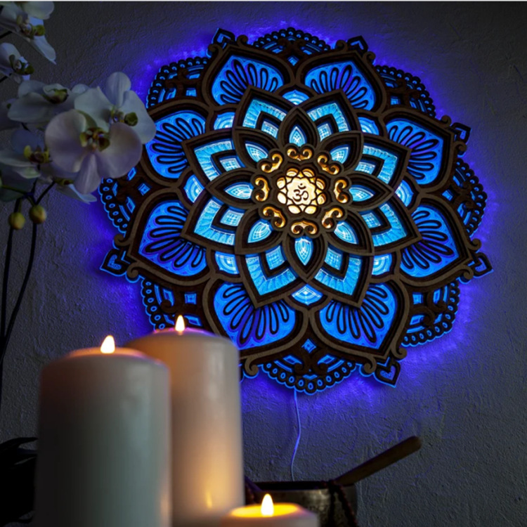 Cross-border Mandala Yoga Room Night Light Sala de yoga Creativa Mandala Ambiente Luz de noche