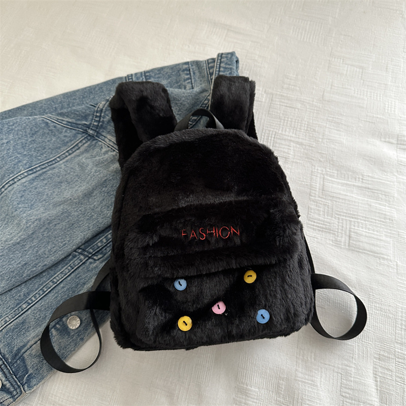 Mochila de peluche de niña dulce caliente, mochila de hombro, otoño y invierno 2024, nueva bolsa de almohada peluda, bolso de mano