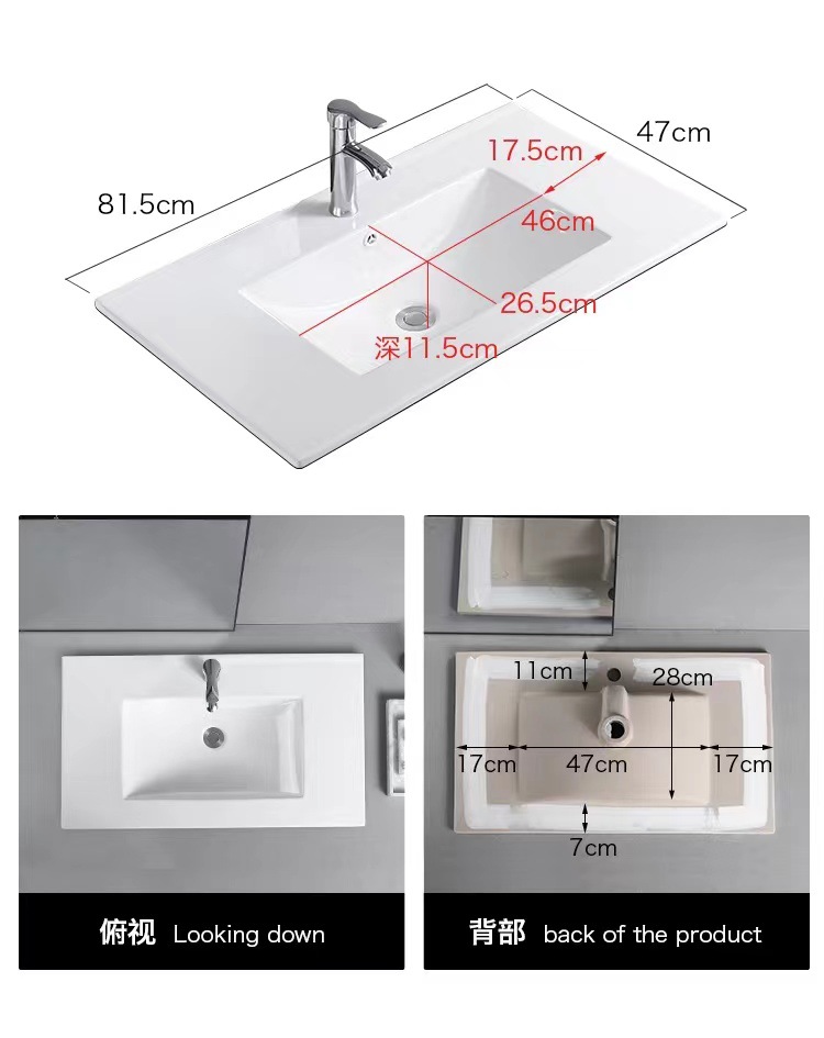 De cerámica integrado lavabo lateral Delgado gabinete Cuenca semi-embebido Cuenca Media baño gabinete de baño lavabo
