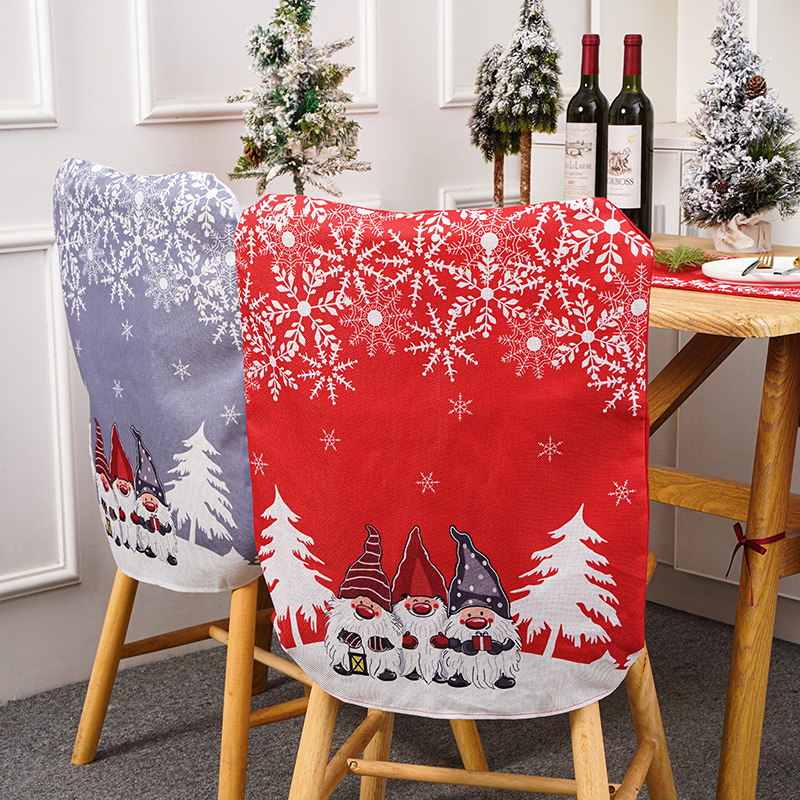 Grensoverschrijdende nieuwe kerstversieringen Europese en Amerikaanse stijl cartoon rood grijze tafel- en stoelhoes creatieve bedrukking kerststoelhoes_voghion.com