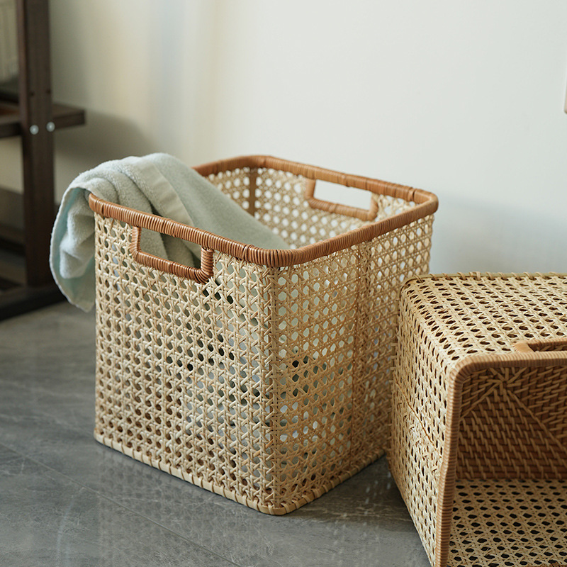Cesta de almacenamiento de ratán Cesta de almacenamiento tejida a mano Marco grande Libro de CD de lujo ligero nórdico Almacenamiento en el hogar Artículos para el hogar