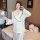Spring and Summer New Ice Silk Pajamas Women's High-end French Simple Jacquard Lazy Style Long Sleeve Trousers Home Clothes suit