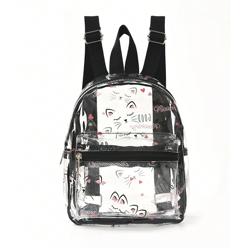 Mochila portátil de PVC transparente de alta qualidade e grande capacidade com estampa de gato em miniatura da Feihong Cross-Border._voghion.com