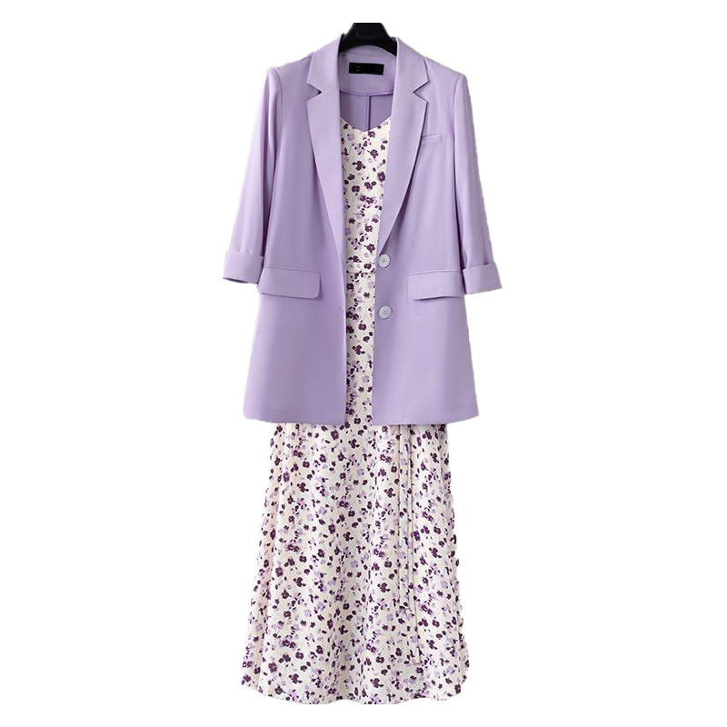 Abbigliamento donna Abiti estivi per donna 2024 nuovo stile temperamento grandi dimensioni giacca ampia + abito in chiffon con bretelle floreali_voghion.com