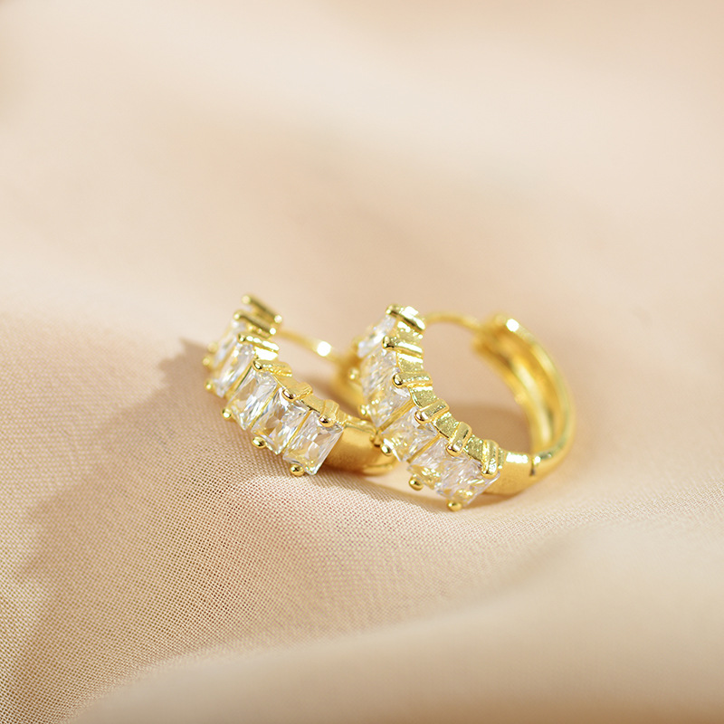 Artistic Geometric Copper Gold Plated Zircon Earrings 1 Pair