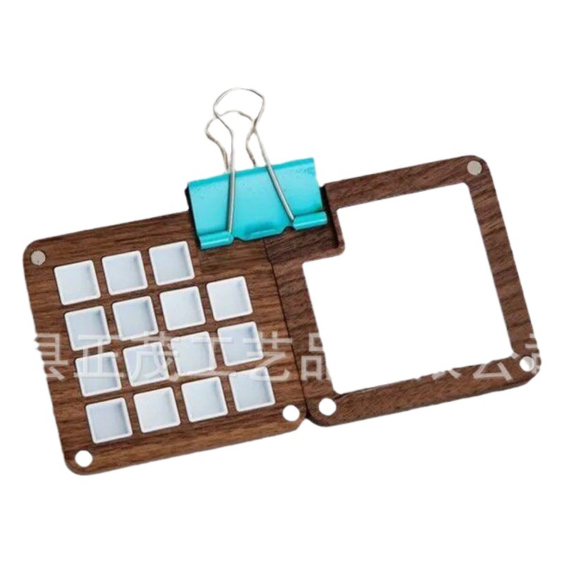 Goma pintado de nuez estilo ins hecho a mano para niños, caja de subensamblaje de pintura sólida, caja de madera portátil, caja de paleta de acuarela de 15 compartimentos