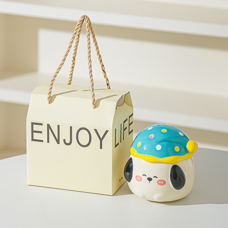 Caricatura perrito lindo taza con tapa de oficina taza de agua para pareja de chicas taza de agua taza de regalo taza de café